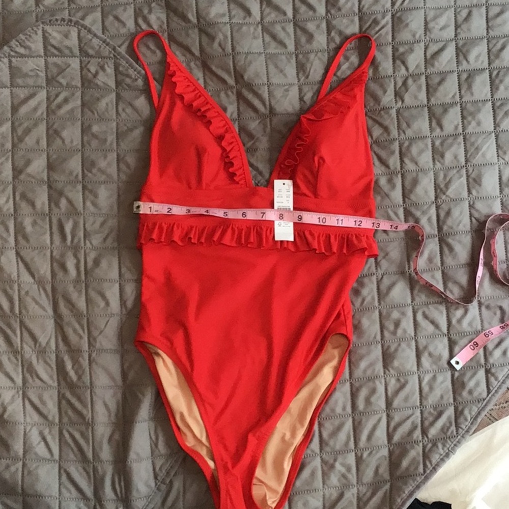 J. Crew Red One Piece Swimsuit with Lace Trim - Picture 2 of 2
